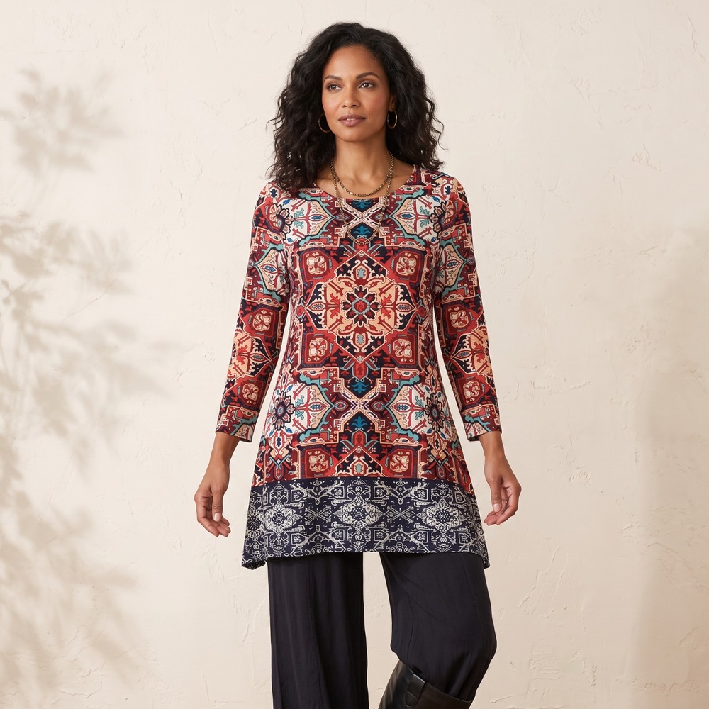 Ruby Rd Boho Tunic Top Bold Patchwork Mosaic Festival Whimsigoth Y2k 90s Folk PL
